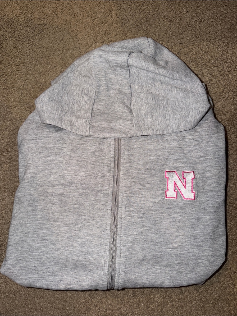 Girls' Light Gray Zip-Up Hoodie with Pink 'N' Embroidery
